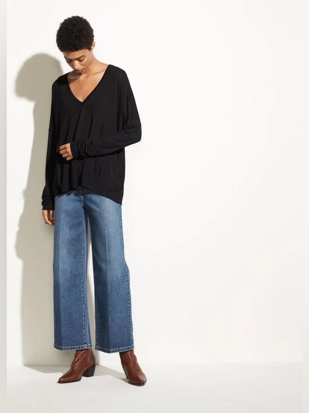 Vince Black V-Neck Long Sleeve Knit Top